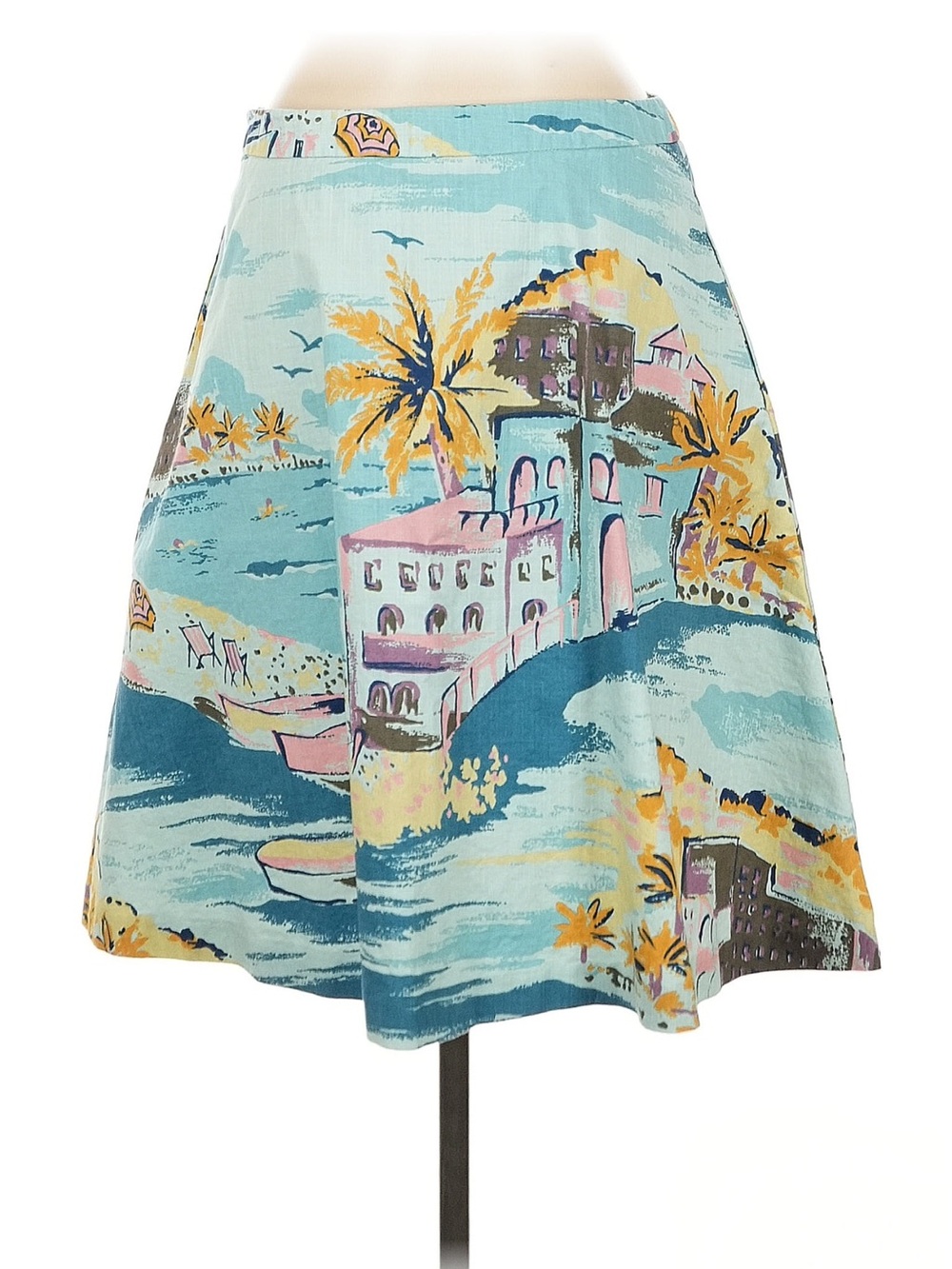 Boden Scenic Coastal A-Line Skirt in Teal, Pink, Yellow